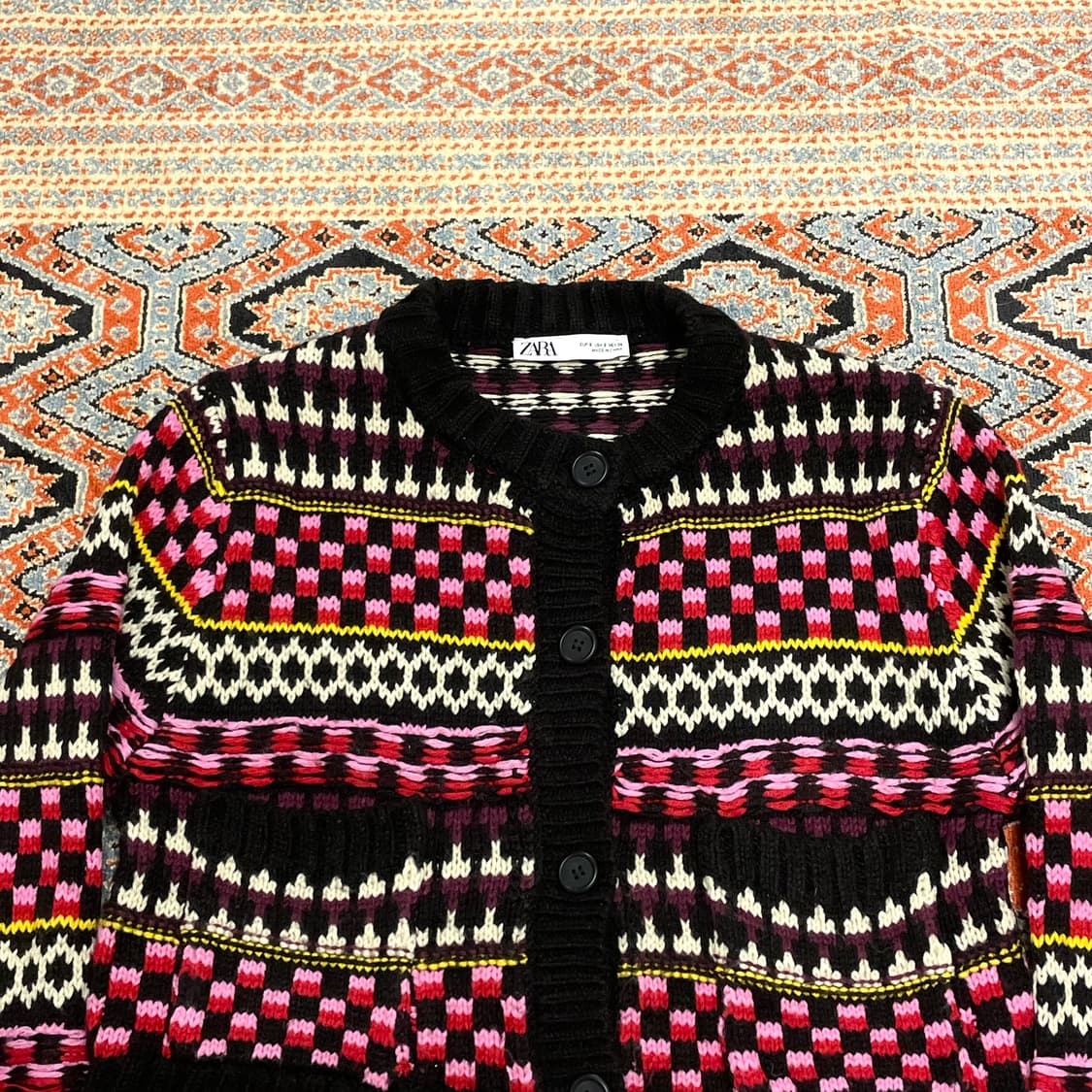 자라 멀티컬러 패턴 크롭 니트 가디건 여성S 상품이미지2