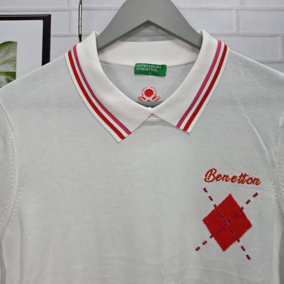 25SS 베네통 여성 반팔 칼라 니트 티셔츠 100(L)사이즈 새상품급 상품이미지3