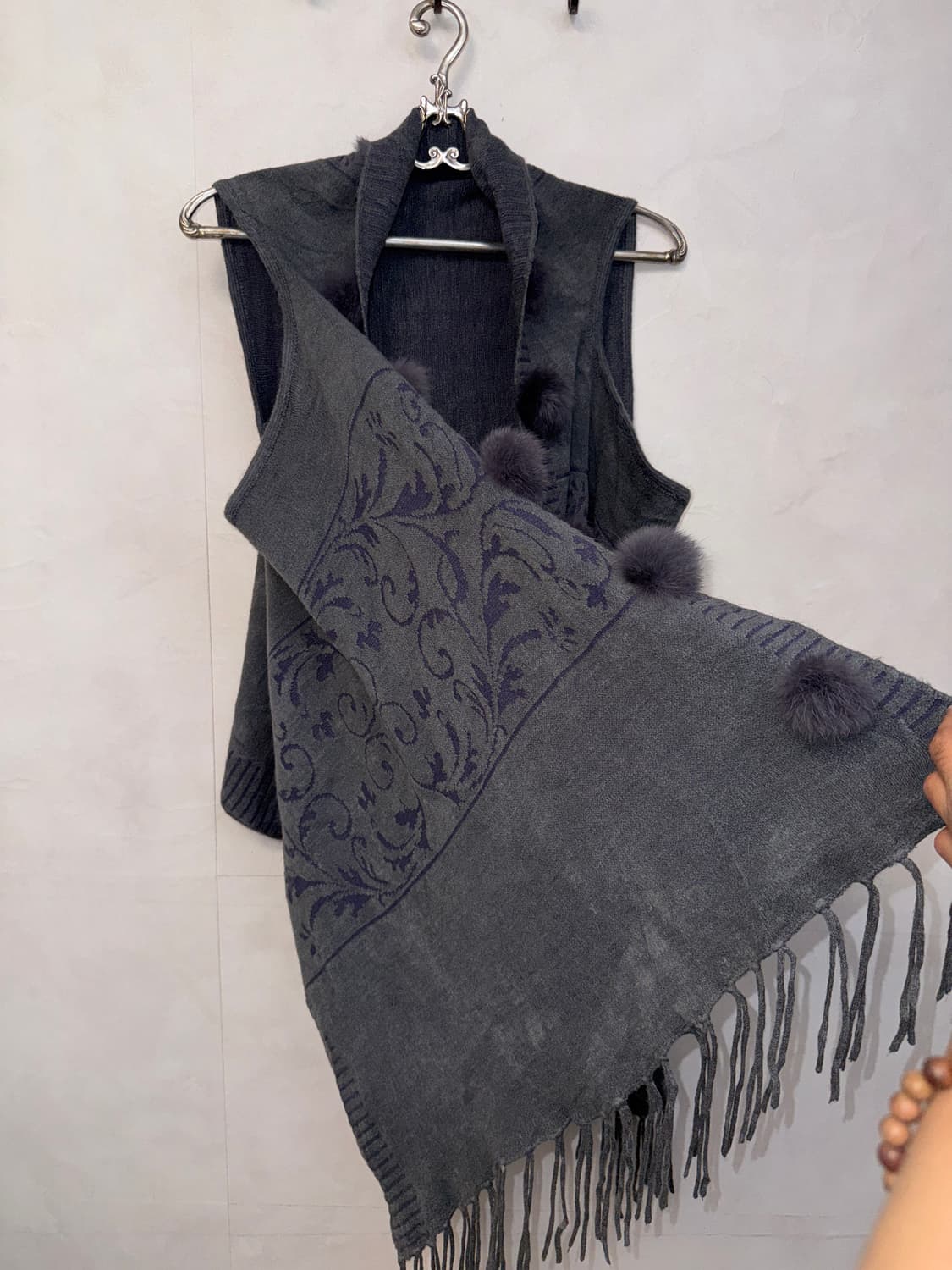 Ash navy oriental rabbit fur ball vest 상품이미지2