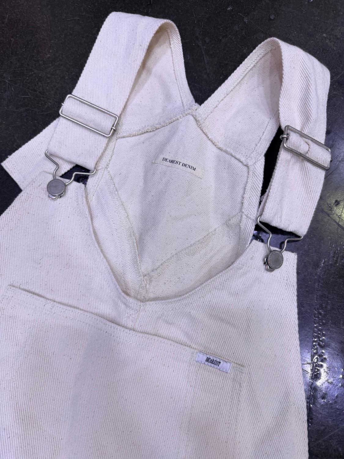 Dearest 디어러스트 데님 롤업 멜빵바지 크림 팬츠 상품이미지3