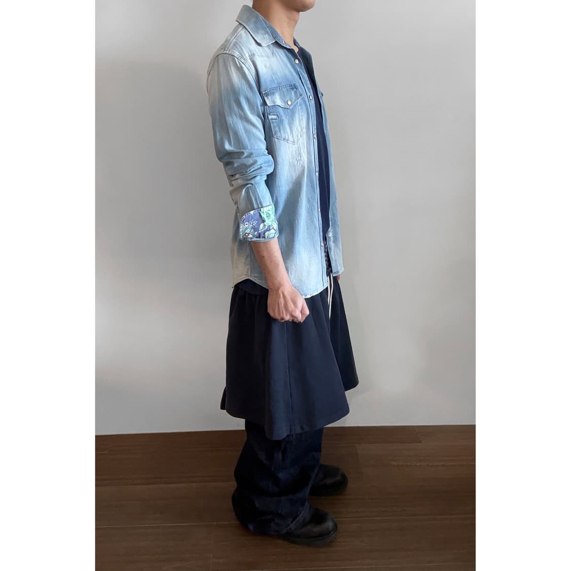 Light Wash Denim Western Shirt 상품이미지2