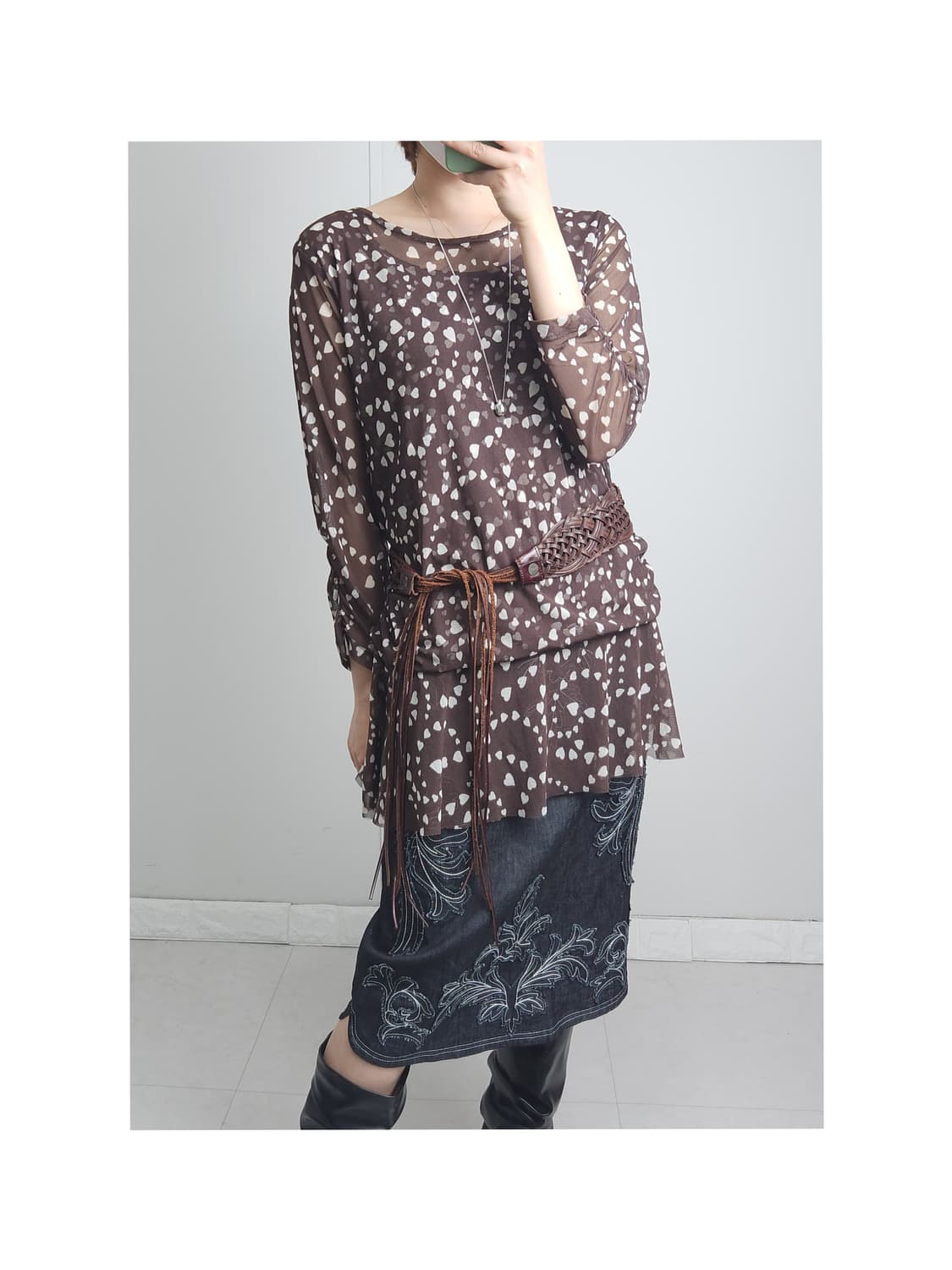 메쉬 하트 롱슬리브 탑 상품이미지1