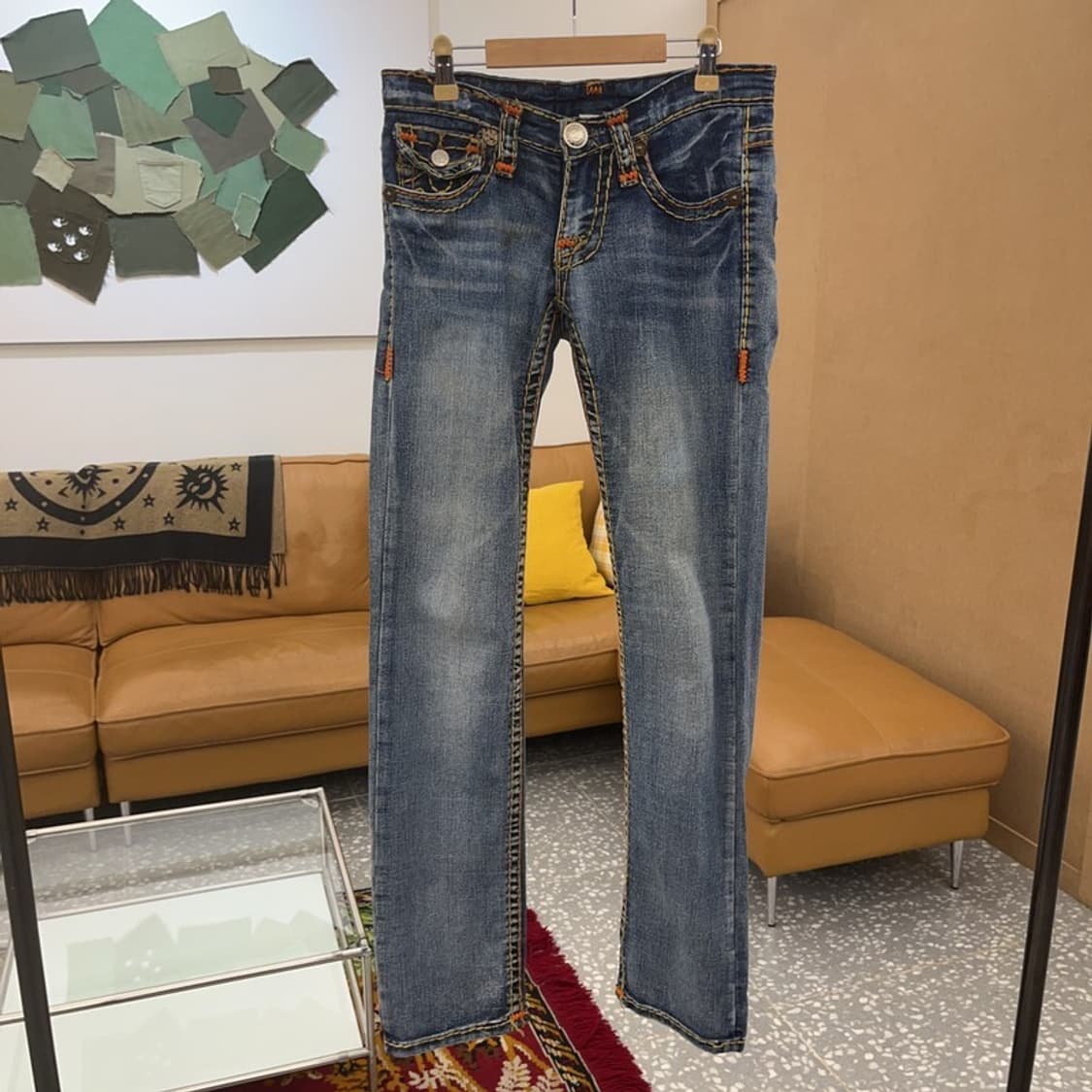 트루릴리젼 조이슈퍼티 Y2K 로우라이즈 데님 청바지 27인치 C06115 상품이미지3