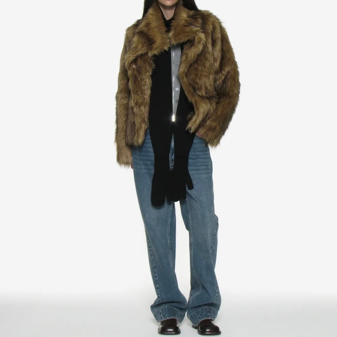 파르티멘토 우먼 코쿤 하이넥 퍼 자켓 믹스 베이지 상품이미지3