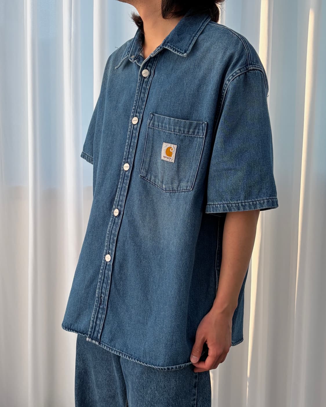 [XL]칼하트 WIP 숏슬리브 오디 데님 셔츠 블루 상품이미지3