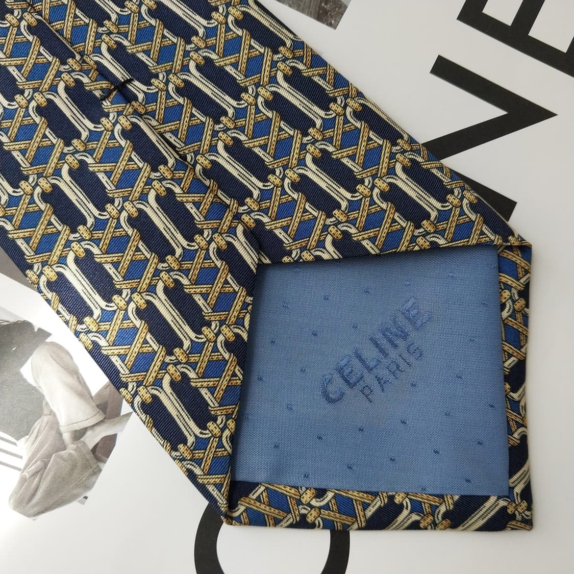 CELINE 셀린느 실크 네이비 패턴 넥타이 9.5cm A+등급 K258 상품이미지8