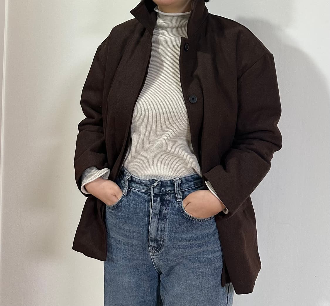 (새상품) 밤색 누빔 하프 코트 오버핏 상품이미지1