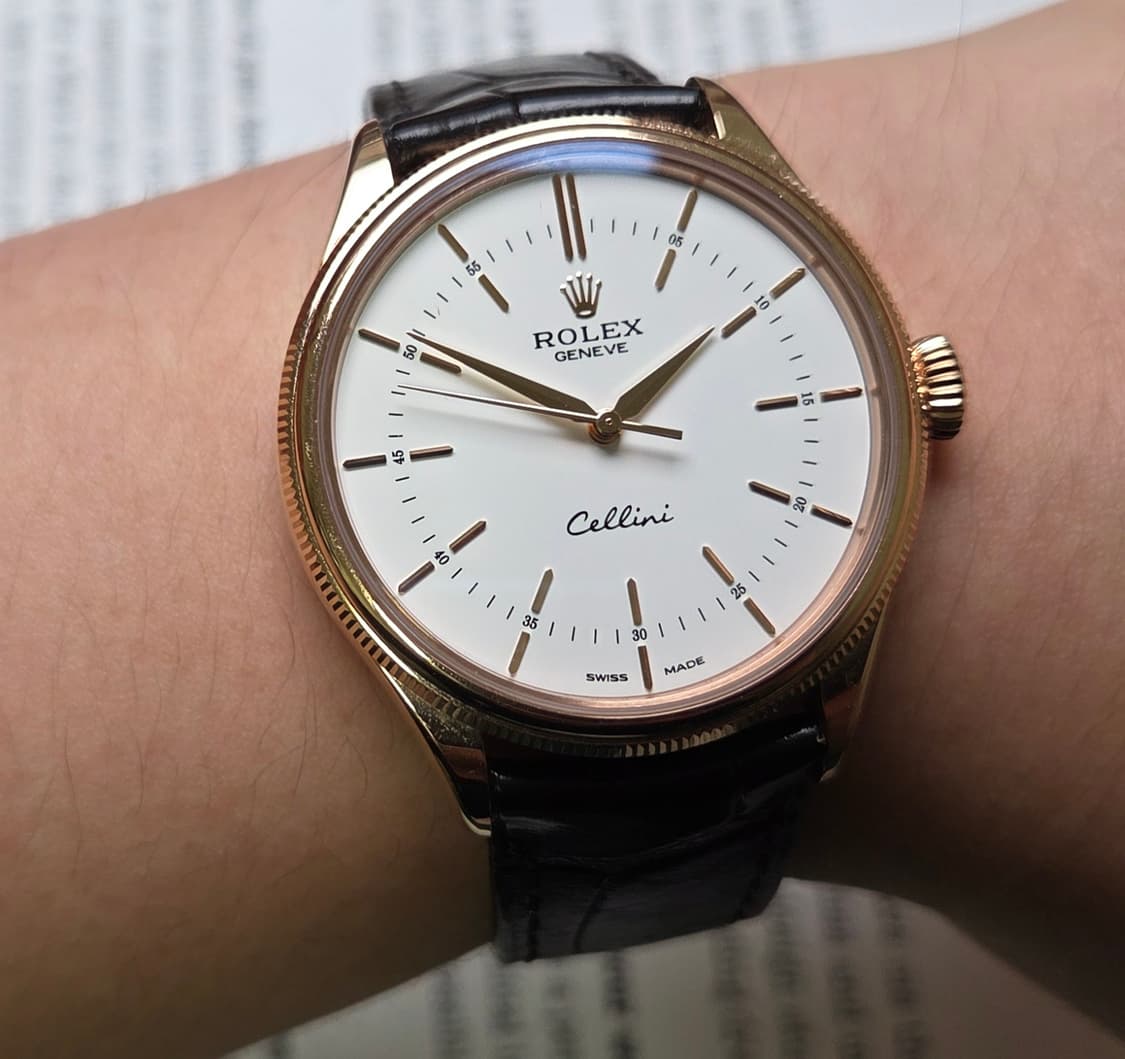 레어] 롤렉스 셀리니 50505 18K로즈골즈 올금통 화이트판 남성용 상품이미지10
