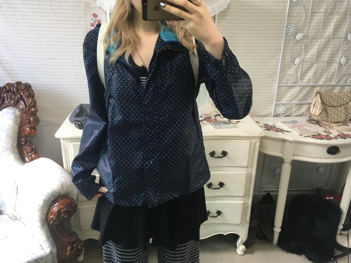 빈티지 네이비 민트 도트 바람막이 상품이미지1