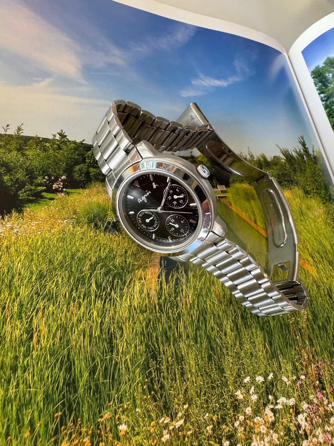 아네스베 agnes b.멀티펑션 블랙 다이얼 메탈 시계 상품이미지3