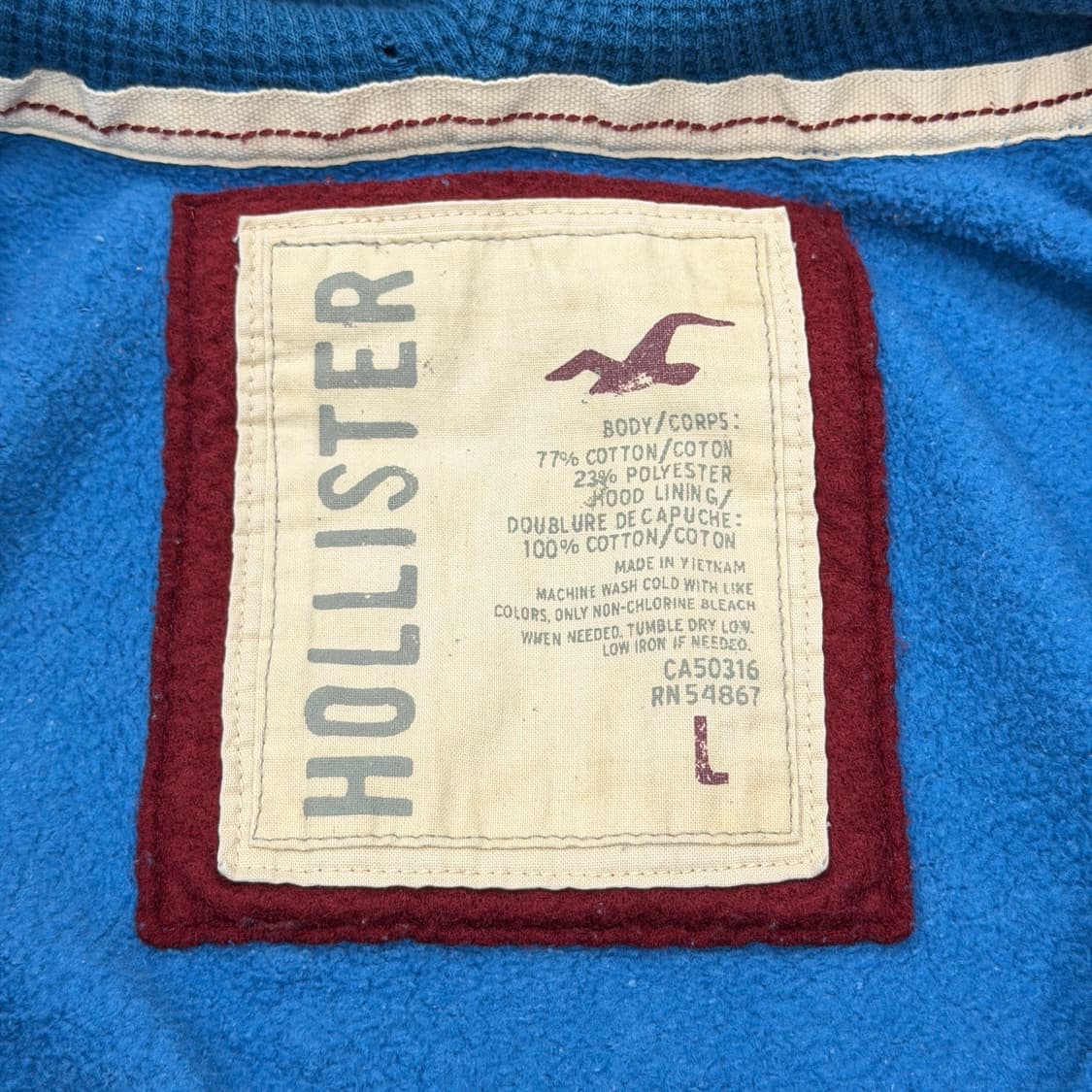 홀리스터 빈티지 Y2K 스펠로고 기모 후드집업 자켓 블루 L 상품이미지5