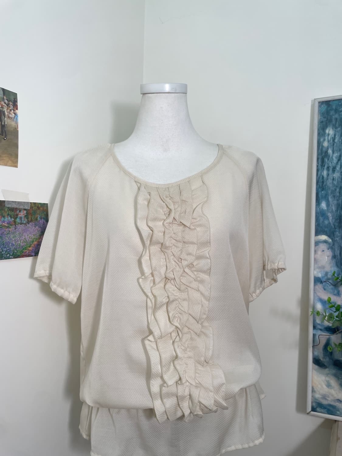 beige ivory ruffle waist string blouse 상품이미지5
