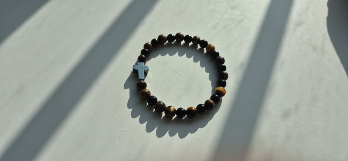 원석 팔찌 헤마타이트 크로스 십자가 팔찌 천연석 호안석 오닉스 블랙 상품이미지5