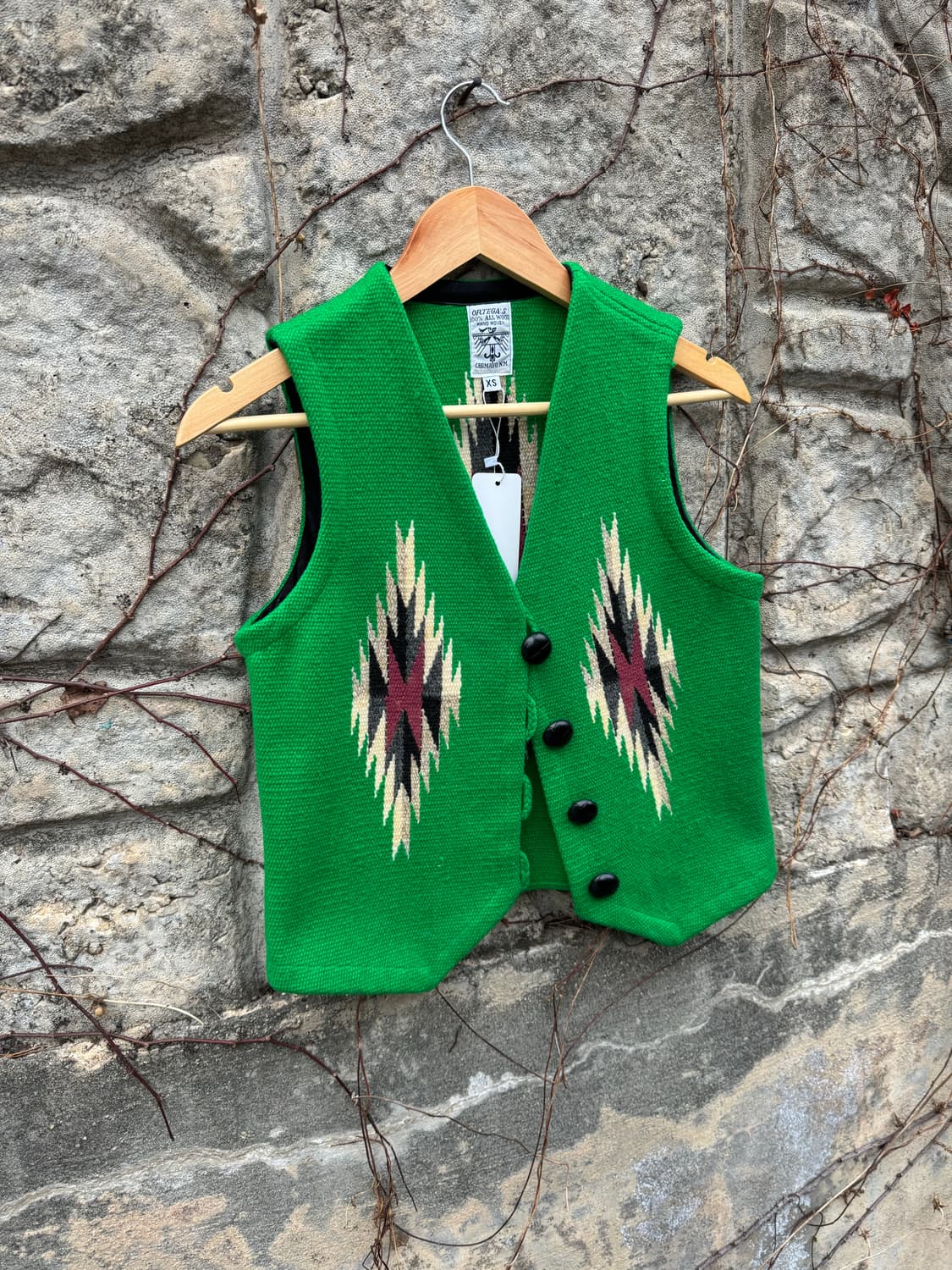 오르테가 핸드 우븐 울 나바호 네이티브 무늬 치마요 베스트 조끼 그린 상품이미지4