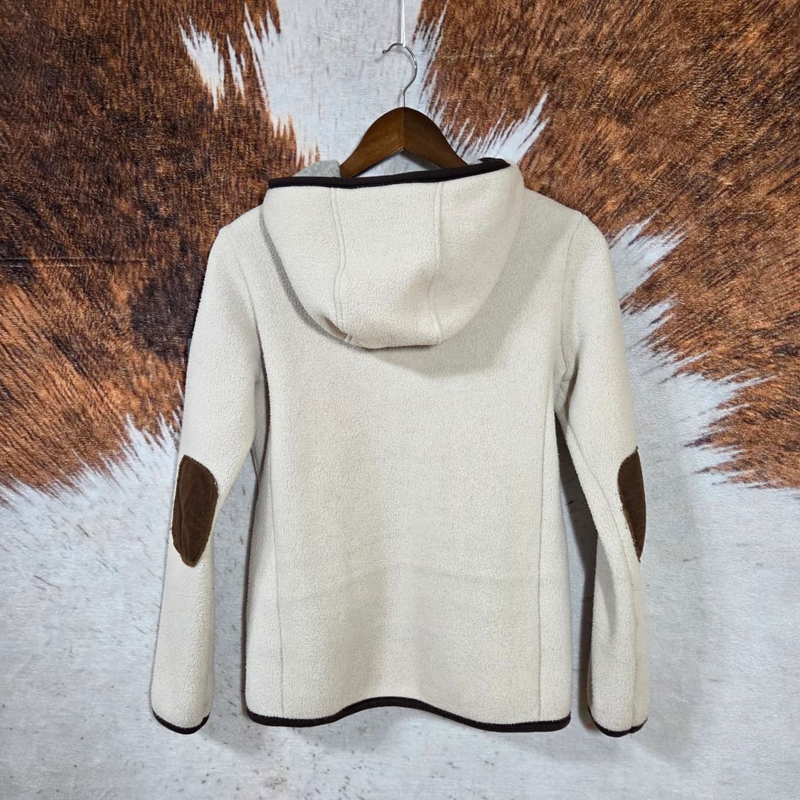 빈티지 베이지 브라운 배색 후리스 후드집업 상품이미지5