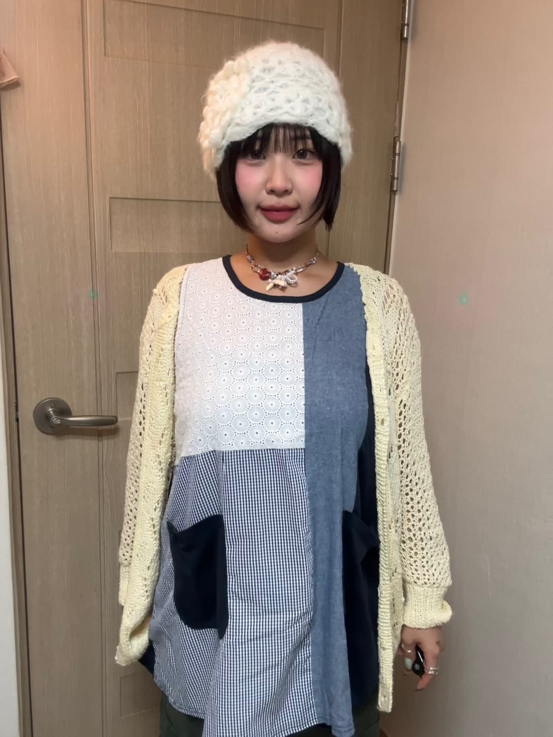 패치 나시 원피스 크로쉐 가디건 세트 상품이미지1