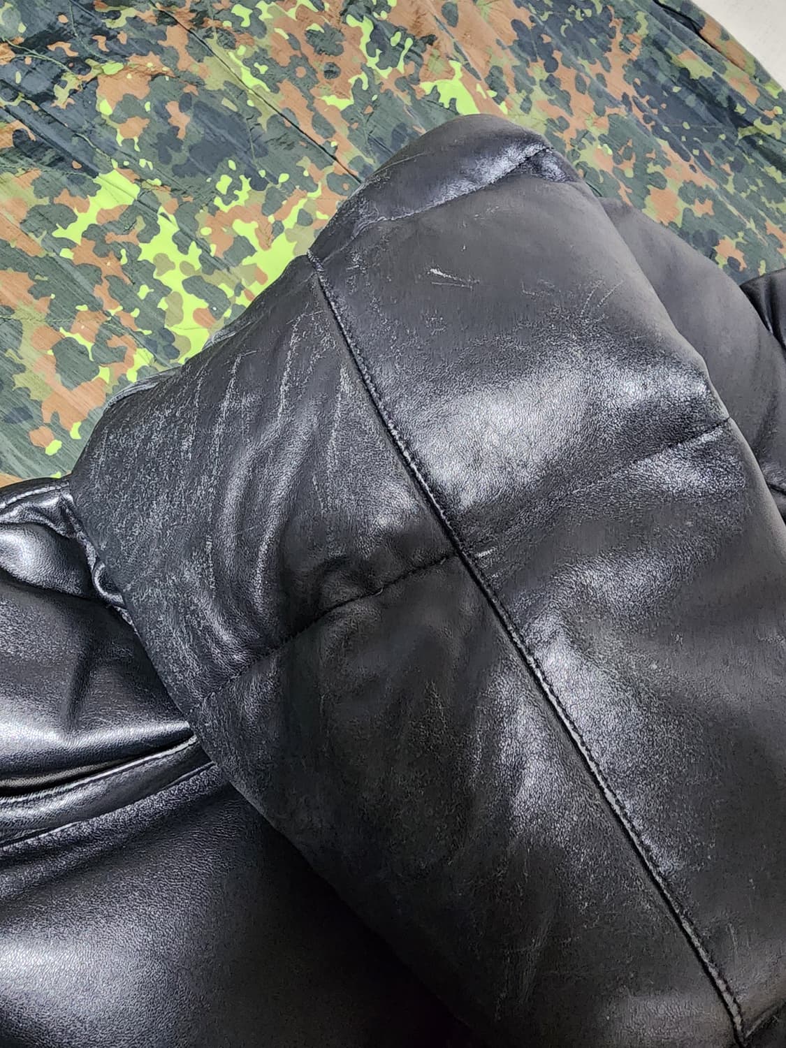 빈티지 Schott NYC 블랙 레더 다운 패딩 점퍼 상품이미지3