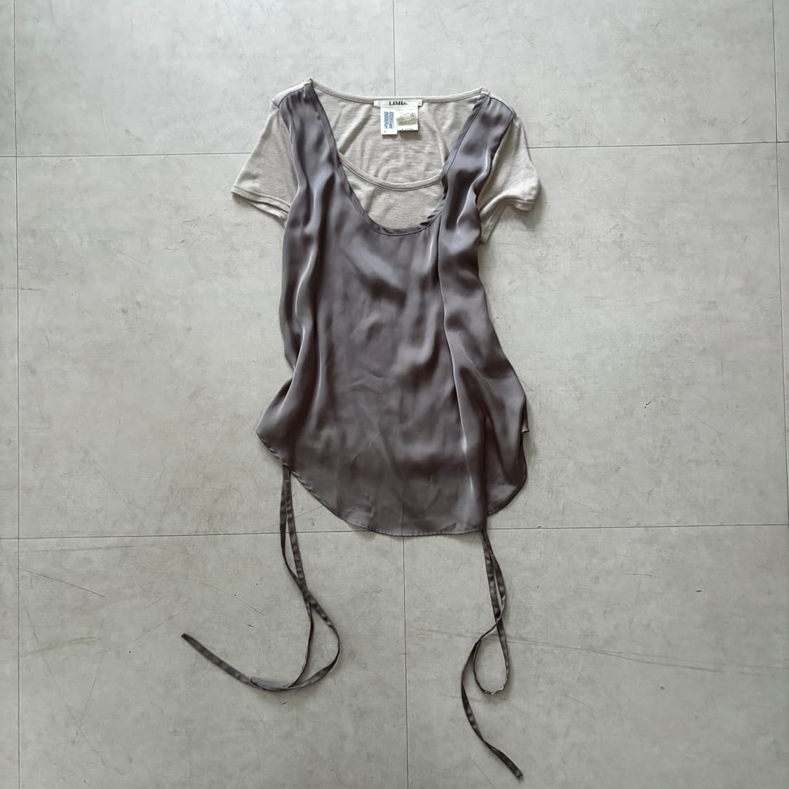 Asymmetric Satin Wrap Layered Tee 상품이미지3