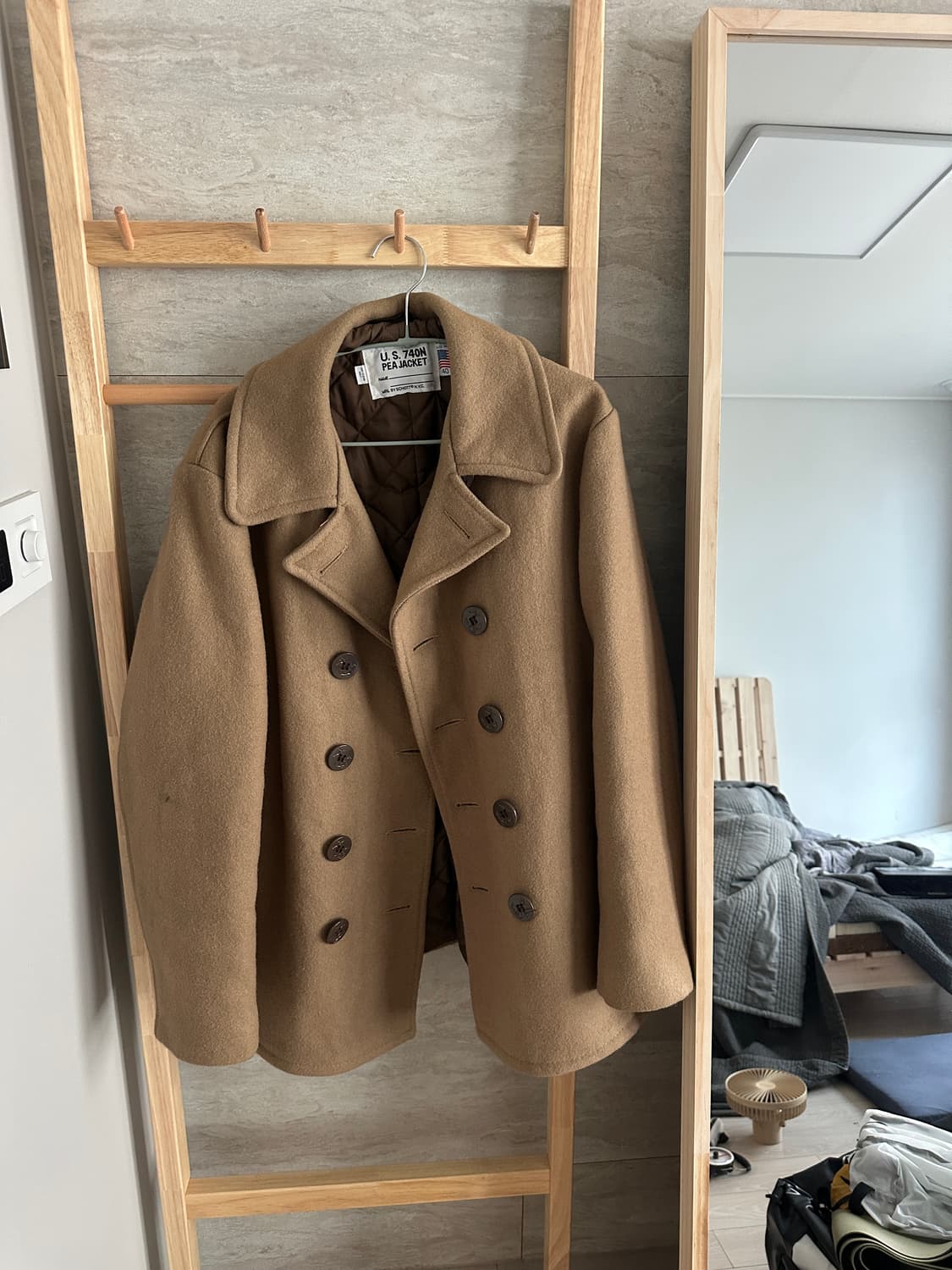 [L] made in usa 00s 쇼트 미해군 베이지 피코트 상품이미지6