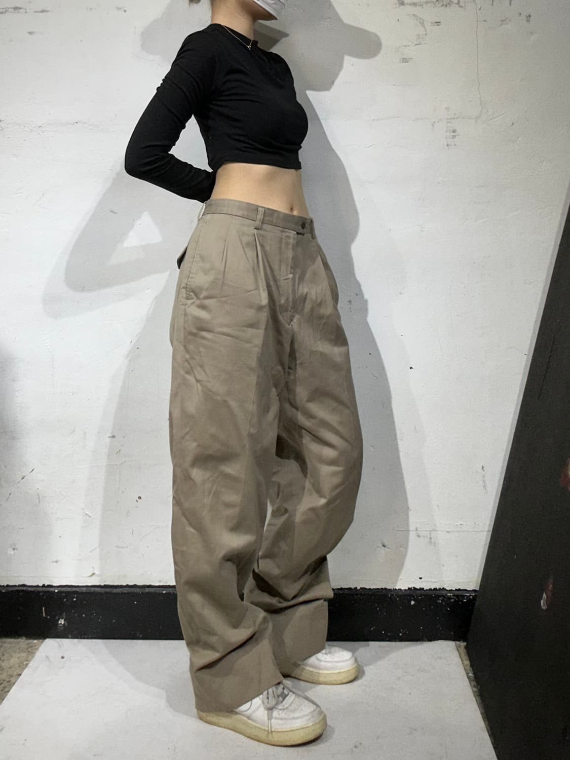 빈티지 와이드 베이지 치노 팬츠 슬랙스 핀턱 바지  상품이미지1