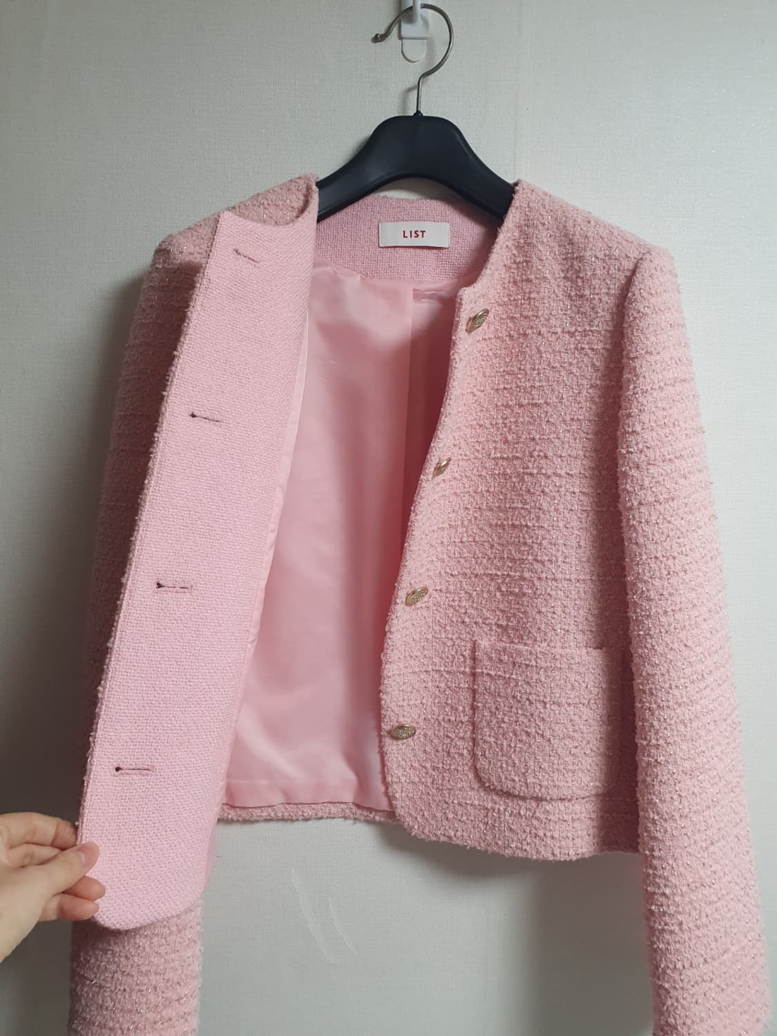 무료배송 !! LIST 핑크 트위드 자켓 66사이즈 1회착용 상품이미지3