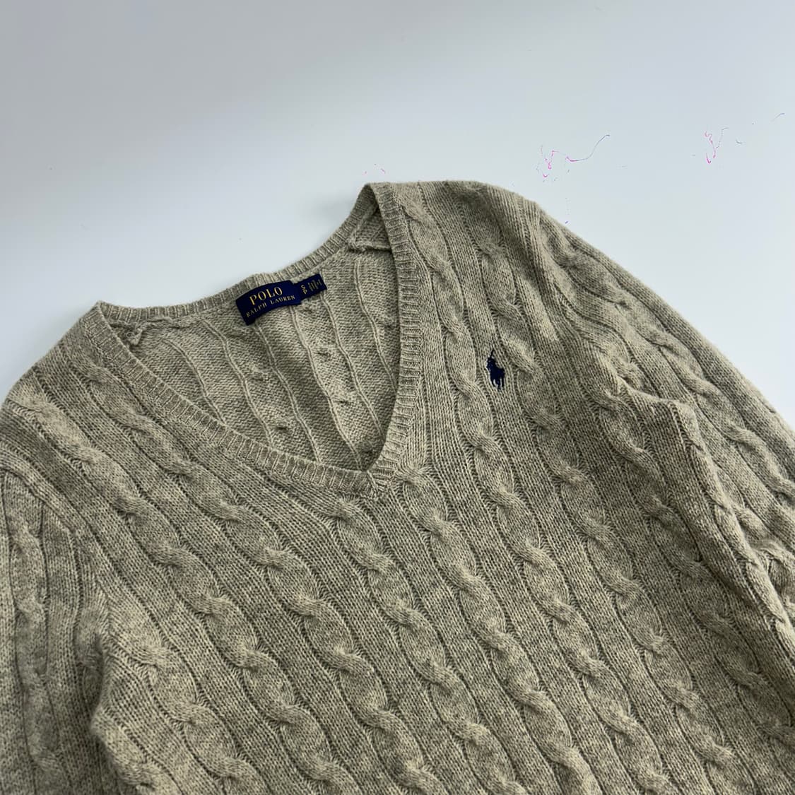 Polo 폴로 네이비 포니 카키베이지 브이넥 케이블 니트 상품이미지4
