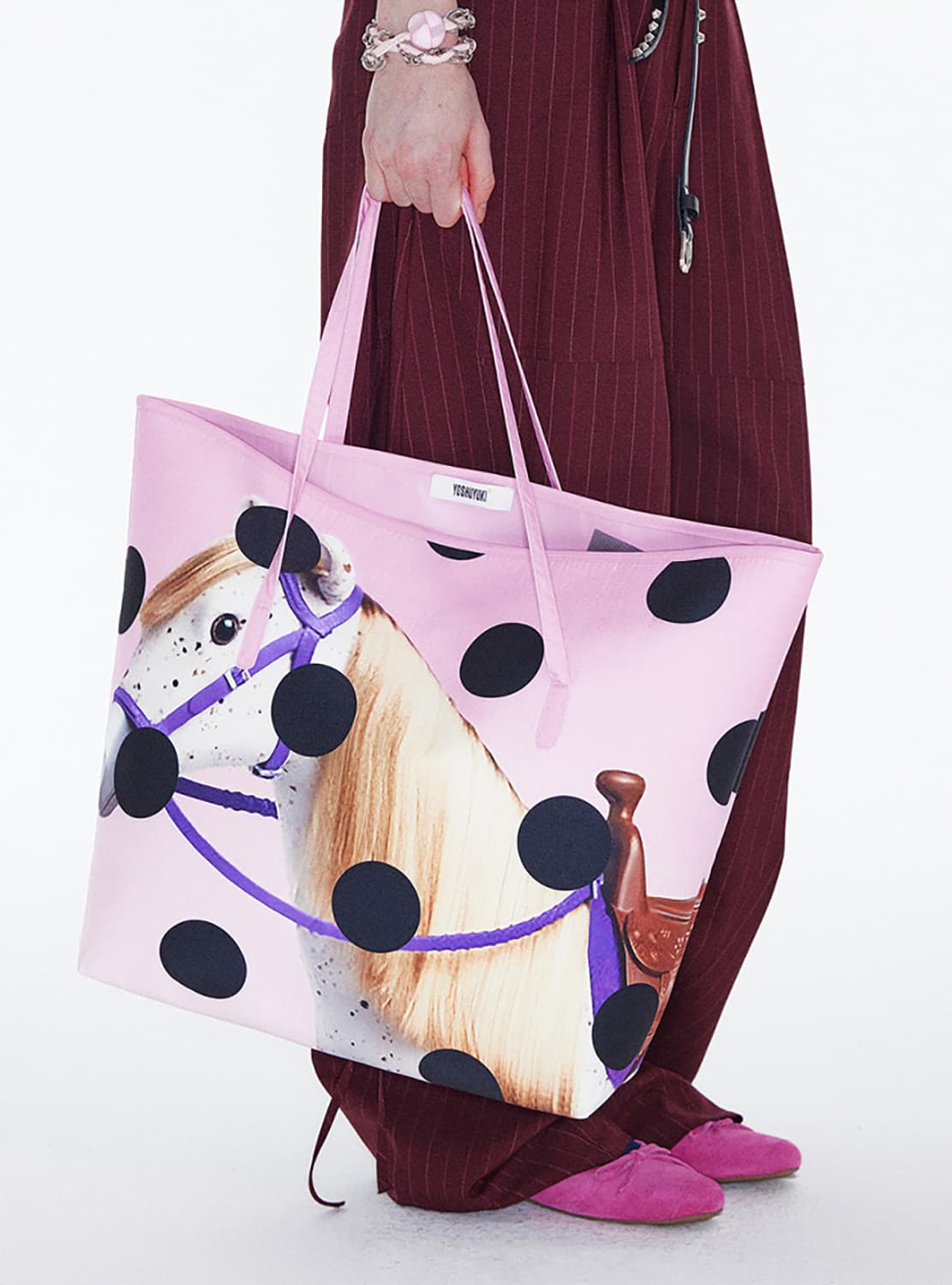 YOSHUYUKI Pink Polka Dot Pony Tote Bag 상품이미지2