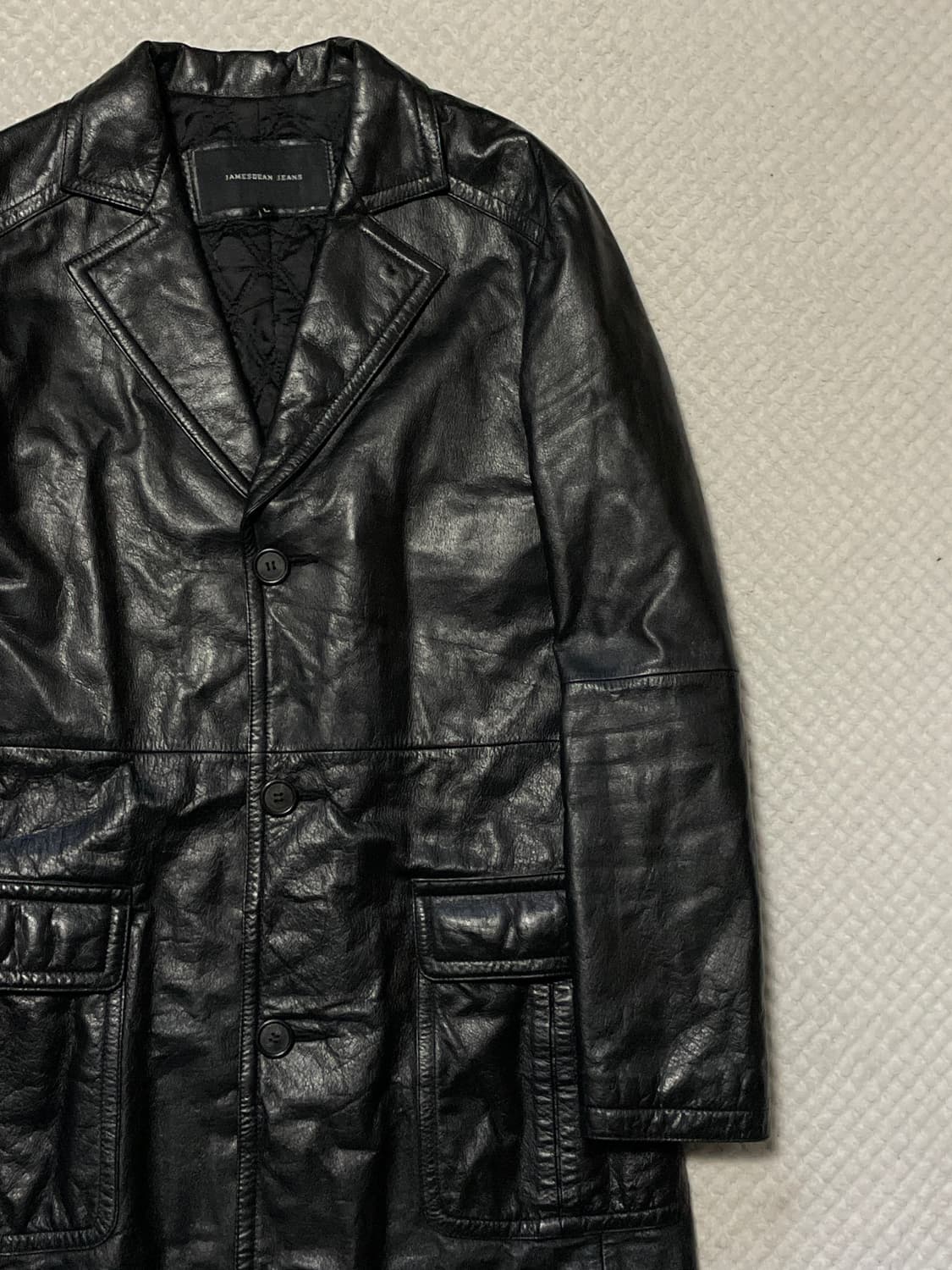 JAMES DEAN 웨스턴 무드 3버튼 카우하이드 소가죽 레더 카 코트 상품이미지4