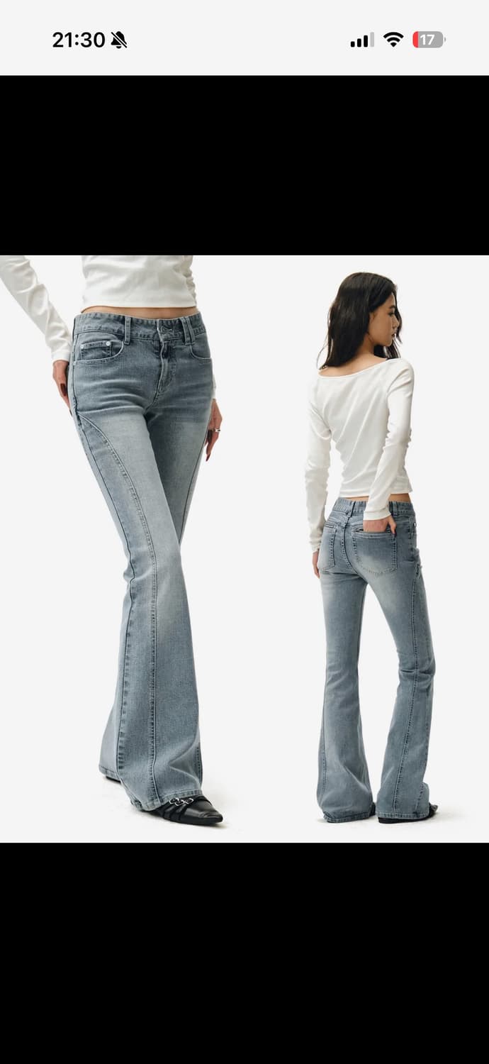 [데케트우먼] 포켓 로우라이즈 플레어진 라이트블루 S 상품이미지2