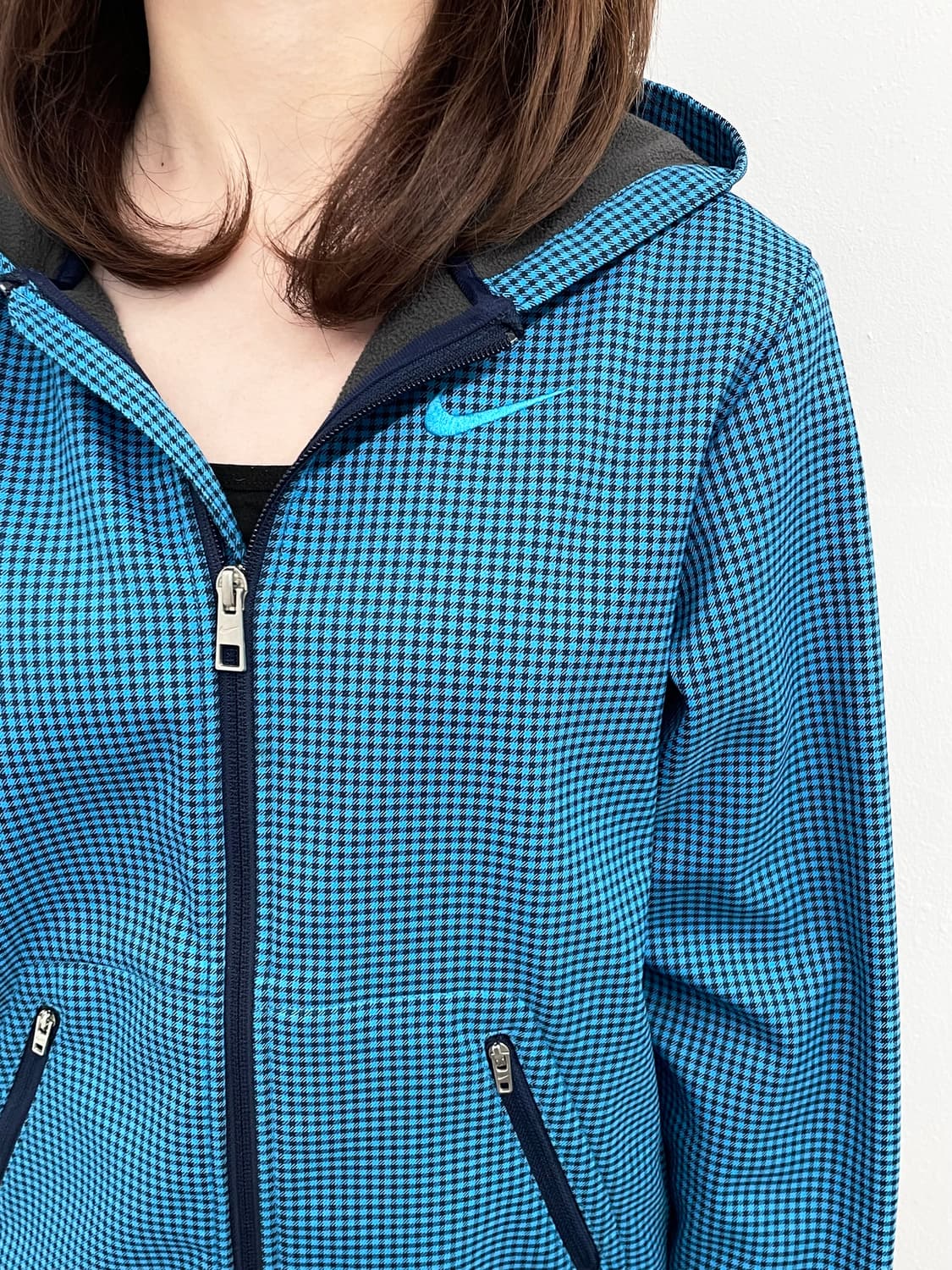 나이키 블루 체크 후드 자켓 상품이미지2