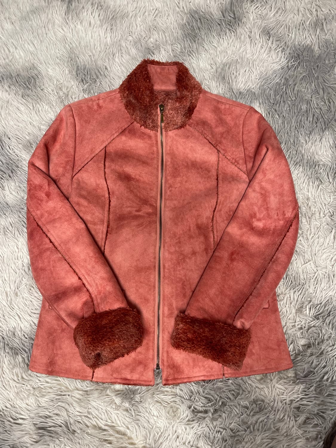 빈티지 스웨이드 핑크 퍼 자켓 상품이미지1