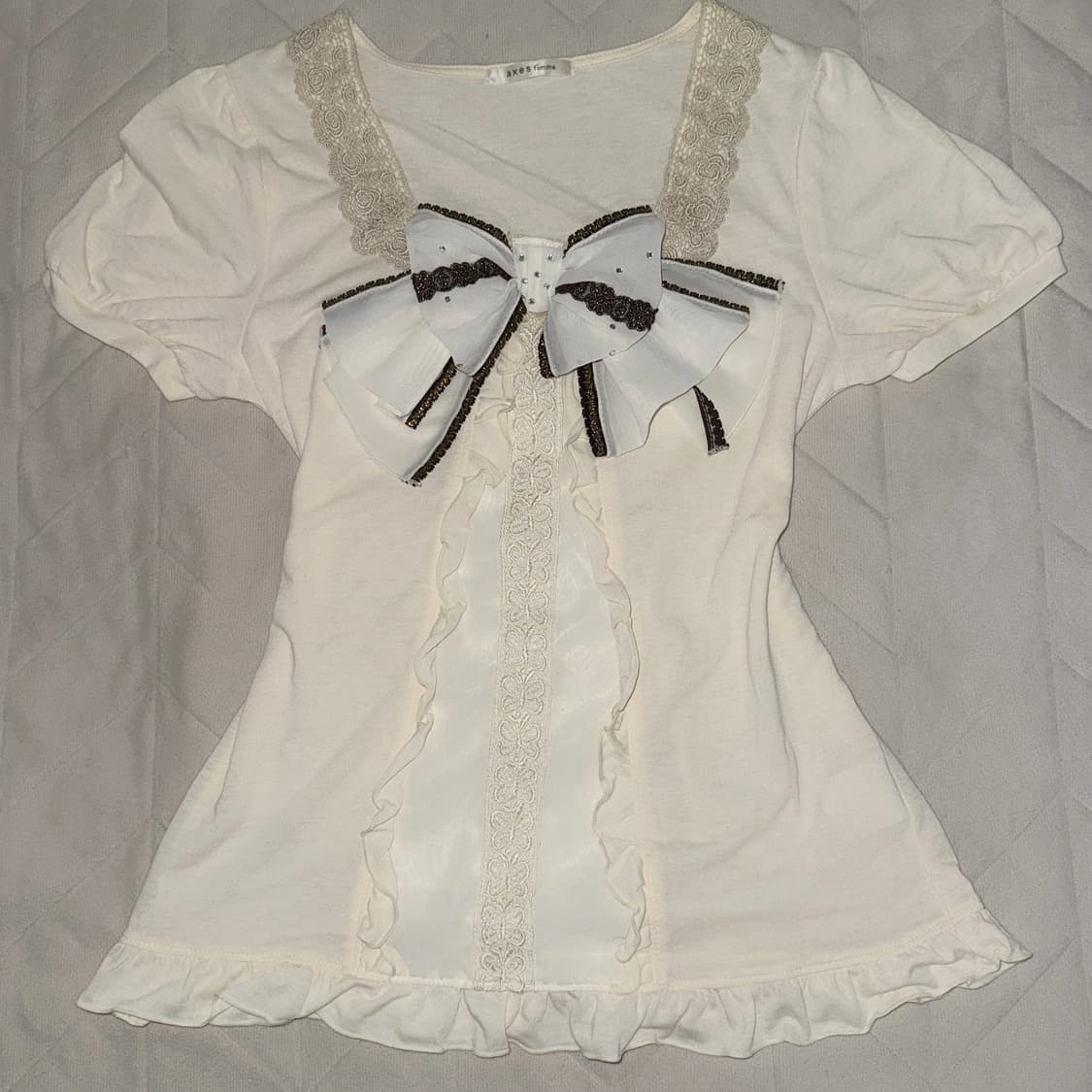 axes femme 엑시즈팜 대장 리본 반팔 블라우스 라떼 갸루 상품이미지2