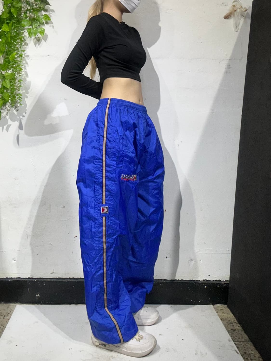 90s 칼카니 블루 올드스쿨 힙합 사이드 라인 와이드 트랙 팬츠 상품이미지1