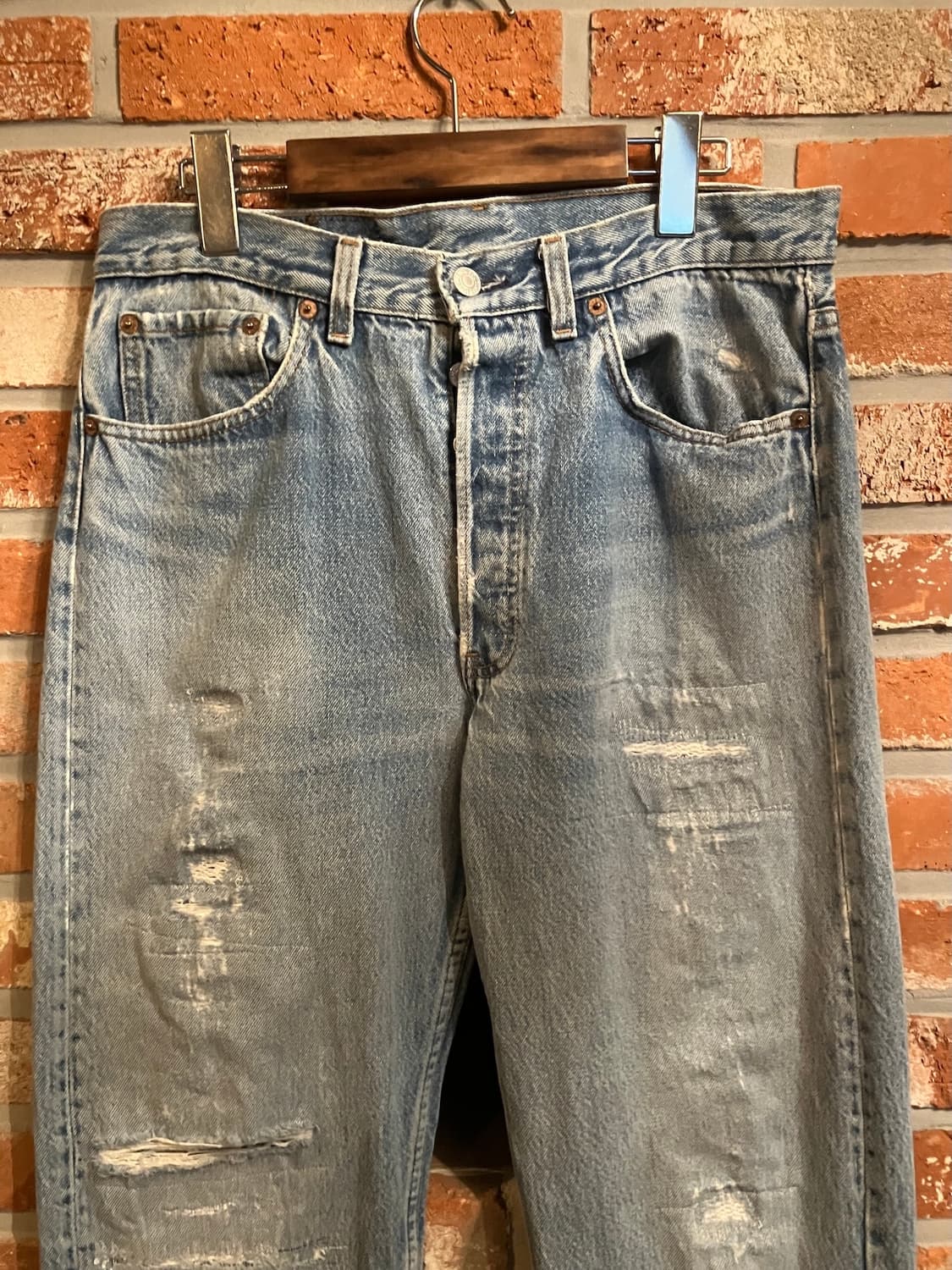 80s USA 빈티지 리바이스 501 데미지 데님 팬츠 상품이미지3