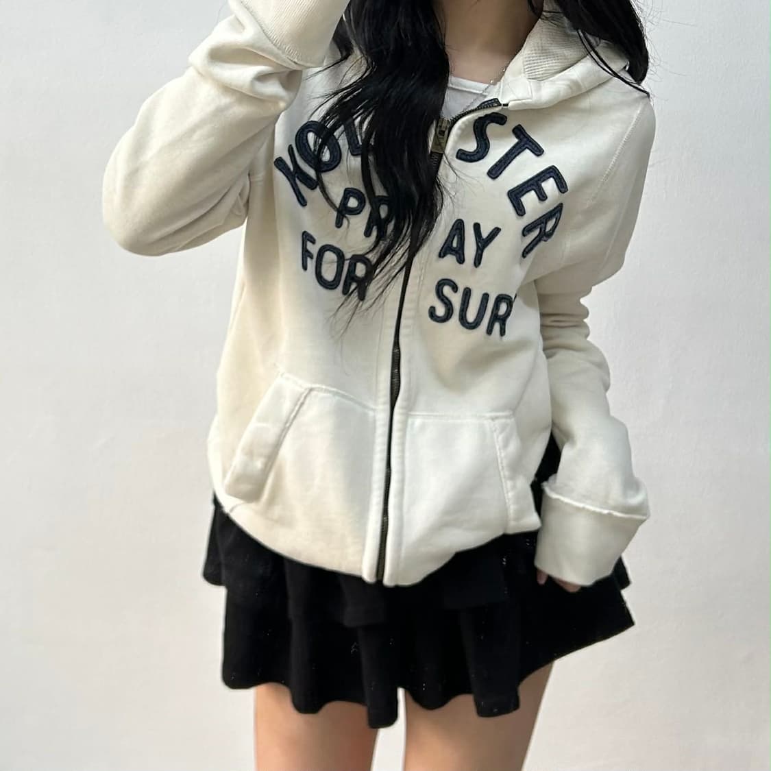 홀리스터 y2k 화이트 올드스쿨 스웻 대대장 핀터깔 후드집업 희귀져지(M 상품이미지1