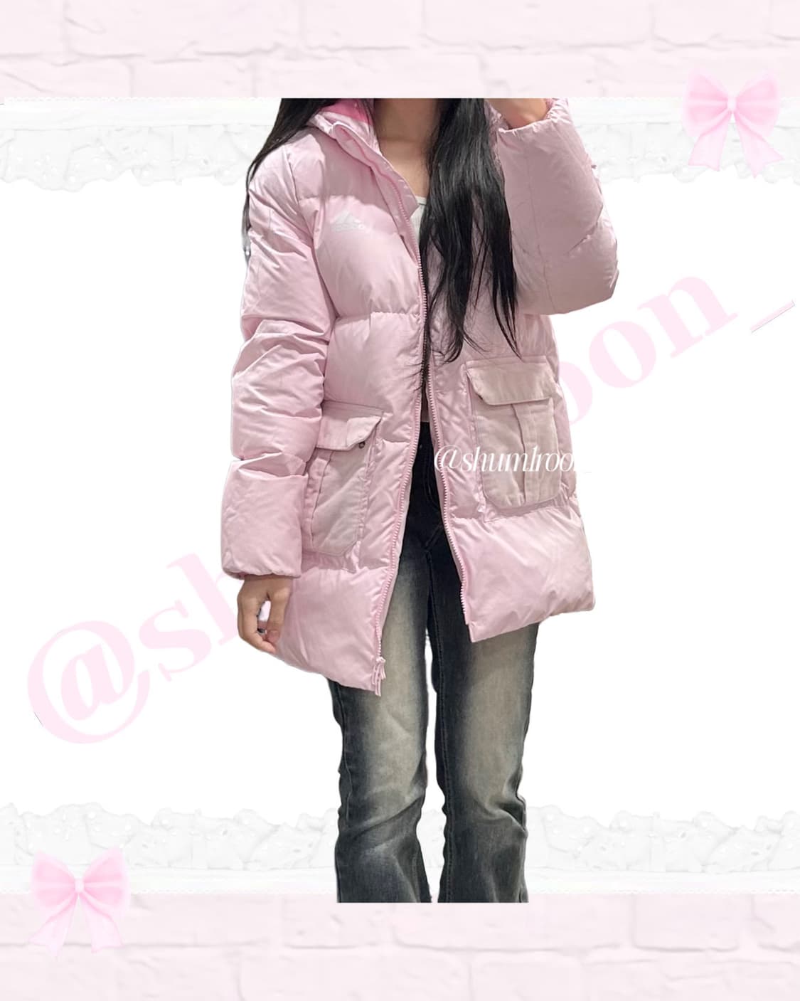 아디다스 공주 딸기 연핑크 세미 롱패딩 상품이미지3