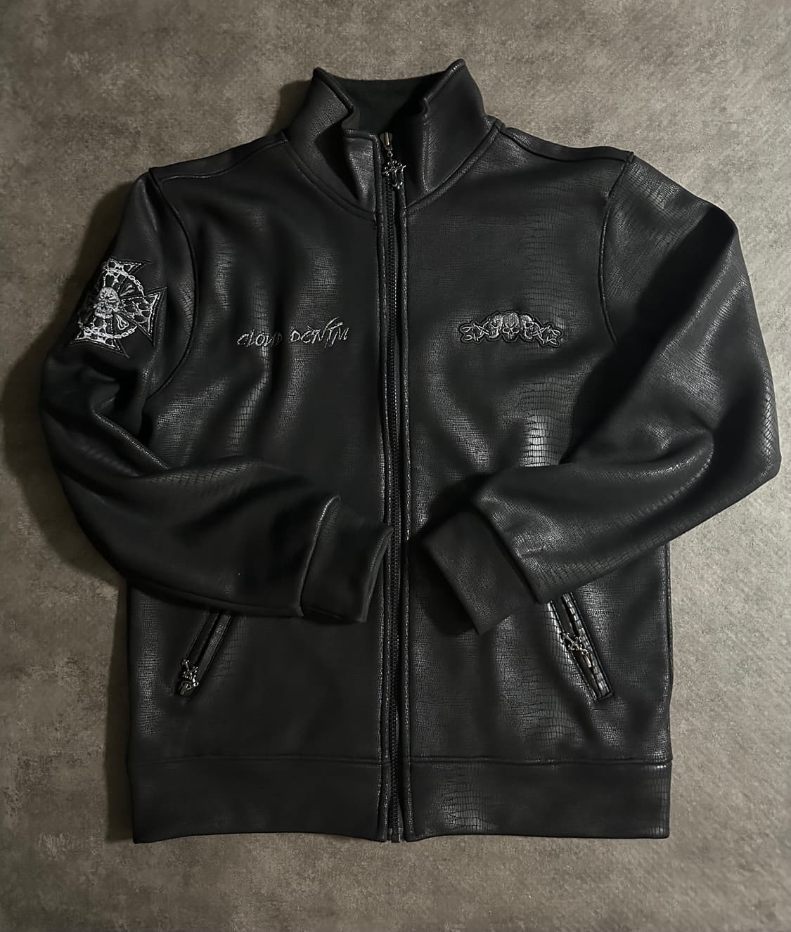 바이커 무드 자수 레더디테일 자켓 상품이미지1