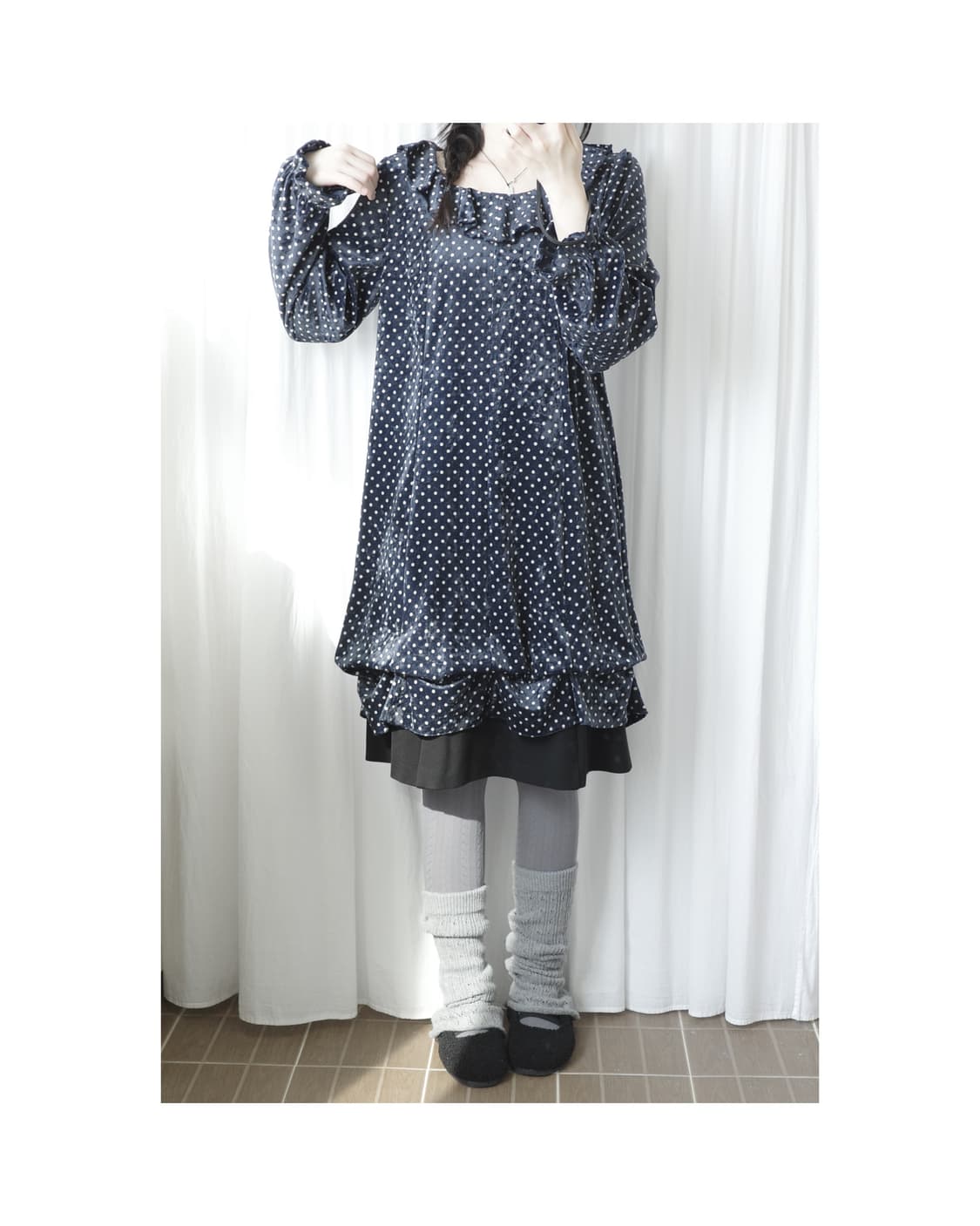 Navy dot velvet one-piece 상품이미지8