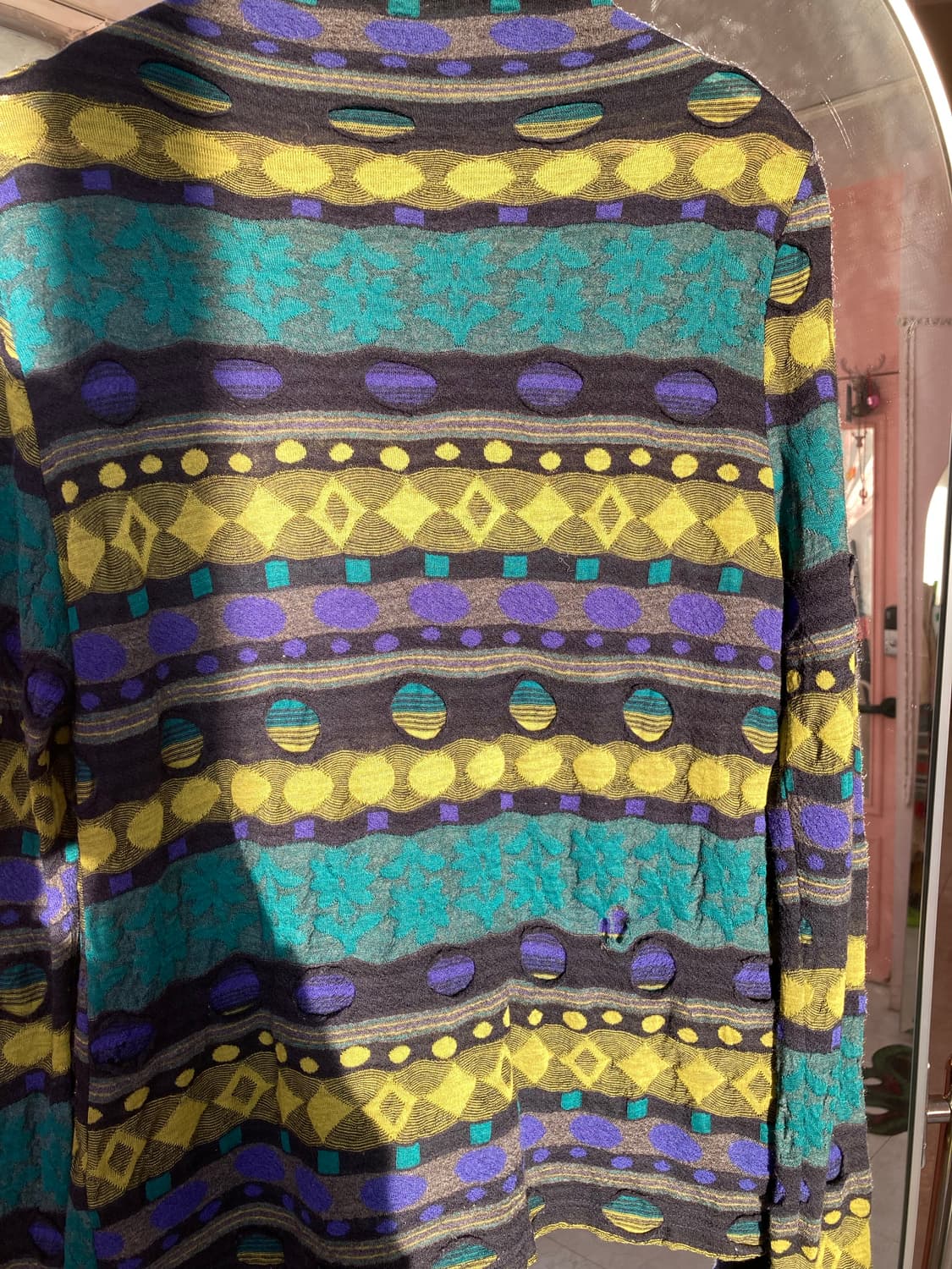 빈티지 블루그린 그런지 패턴 반 폴라 탑 상품이미지6