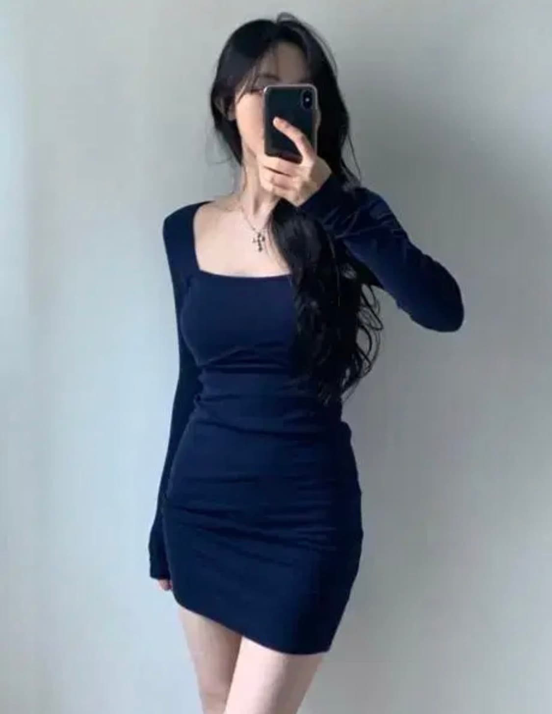 스퀘어넥 원피스 네이비 상품이미지1