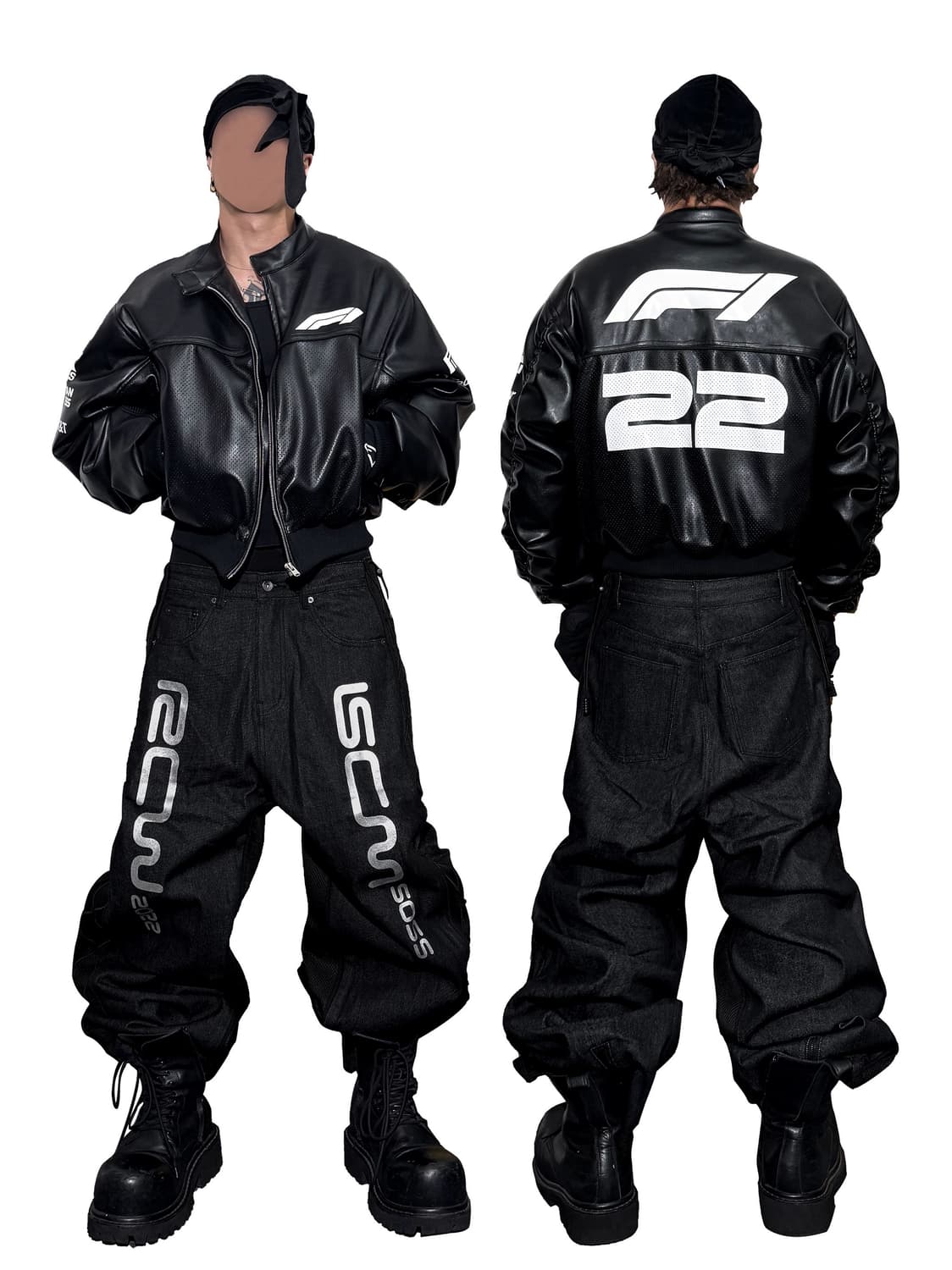 F1 Team Patch Faux Leather Bomber Jacket 상품이미지3