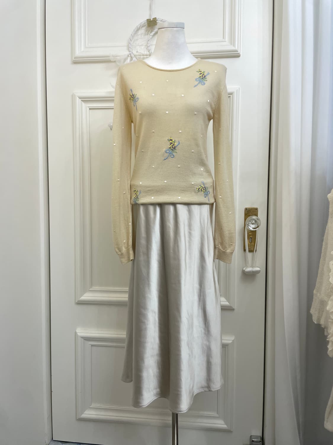 cream silver matt banding long skirt 상품이미지6