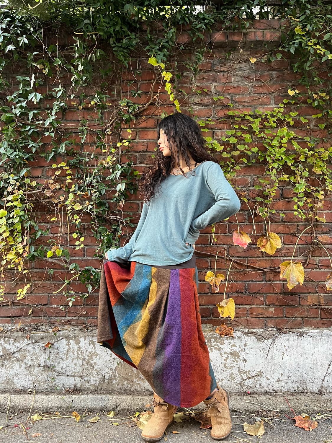 컬러풀 빈티지 울 롱 스커트 상품이미지2