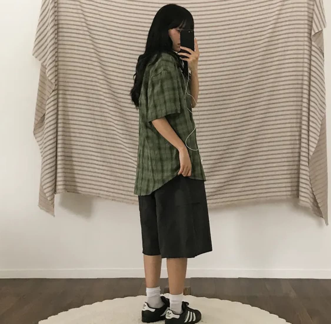 녹색 반팔 체크셔츠 상품이미지2