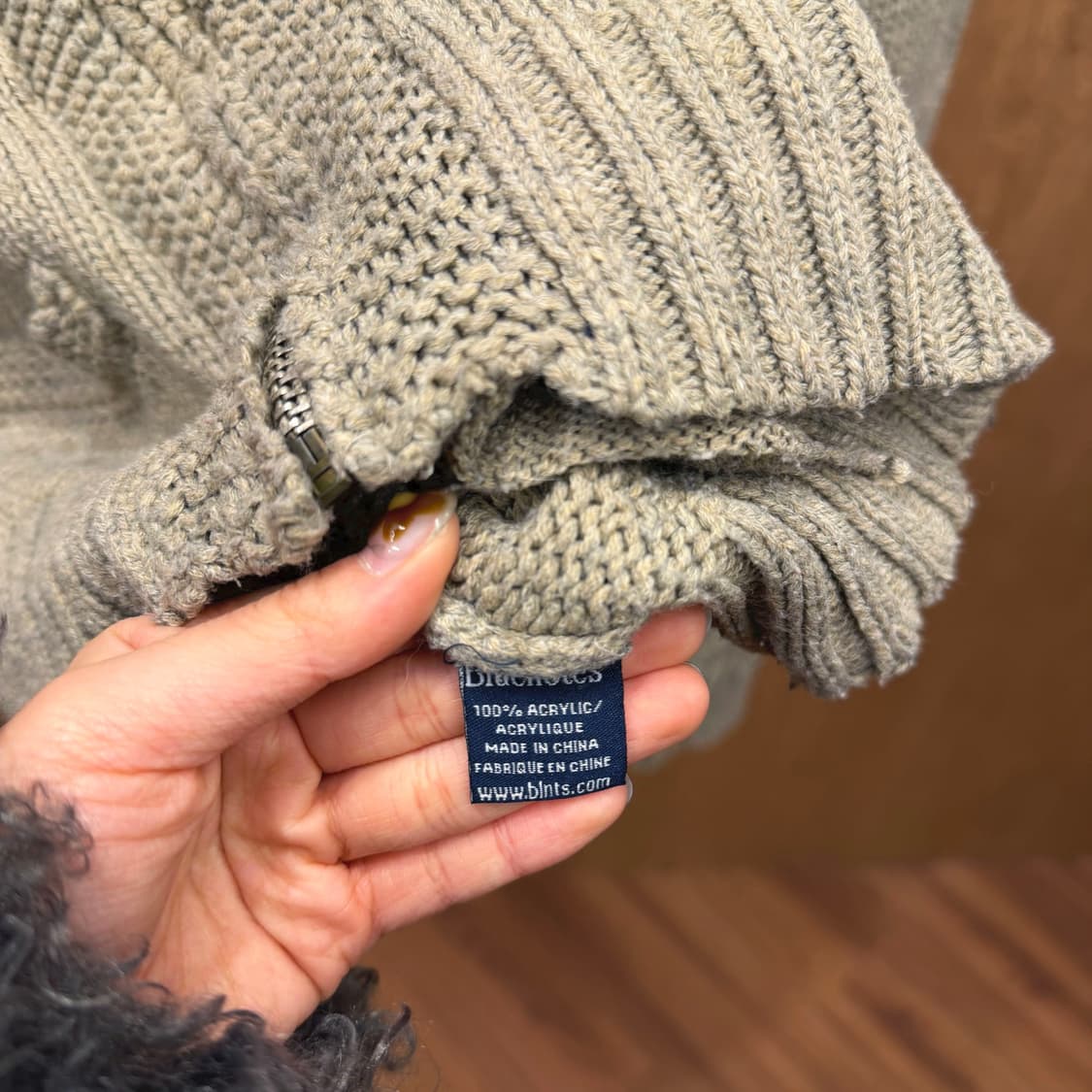 블루노트 니트 집업 가디건 말 자카드 패턴 디테일 레귤러핏 그레이 상품이미지7