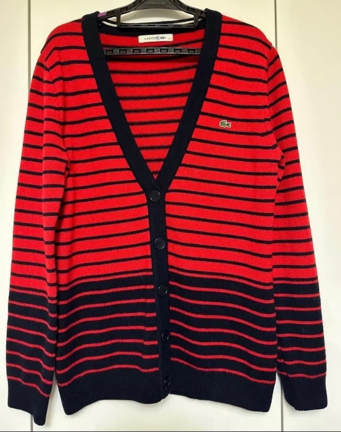 라코스테 레드 네이비 스트라이프울100 가디건 상품이미지1