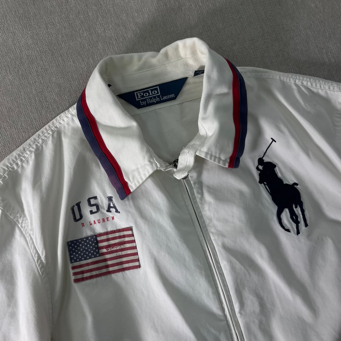 100 폴로랄프로렌 빅포니 성조기 화이트 블루종 자켓 상품이미지3