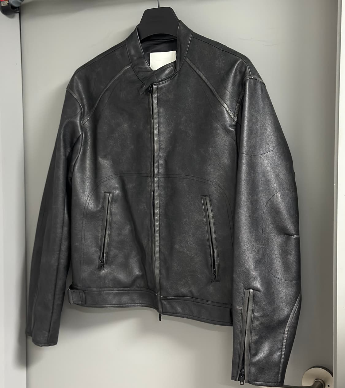 [M] 남자 빈티지 워싱 레더 바이커 자켓 상품이미지2