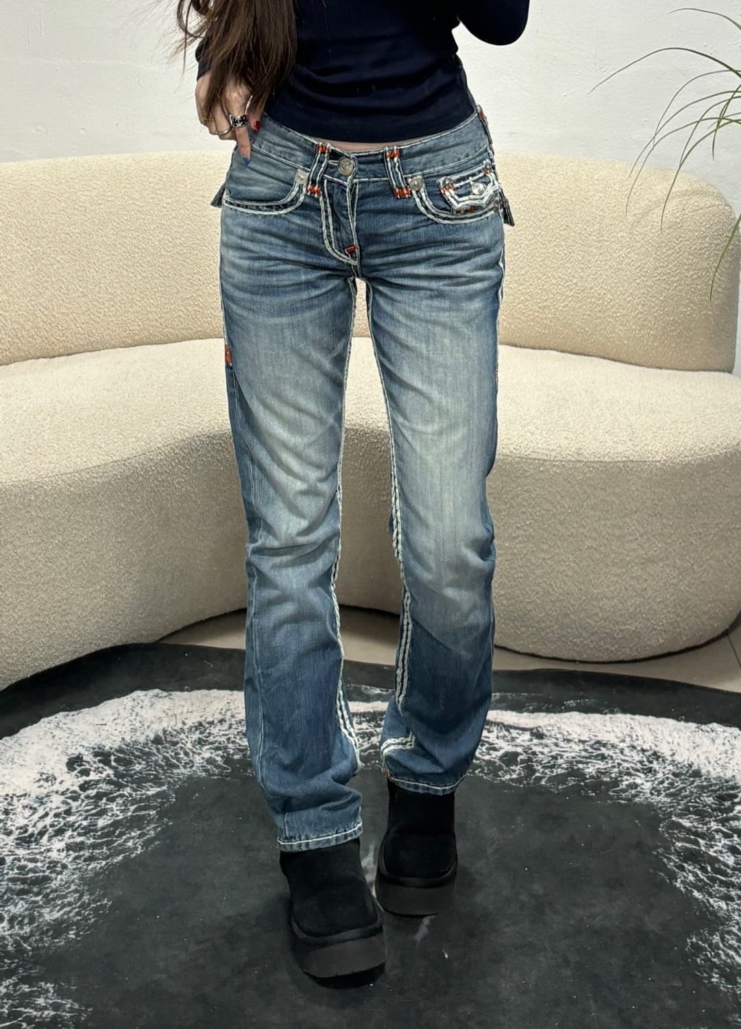 90s TRUE RELIGION 빅포켓 스티치 데님 팬츠 상품이미지2