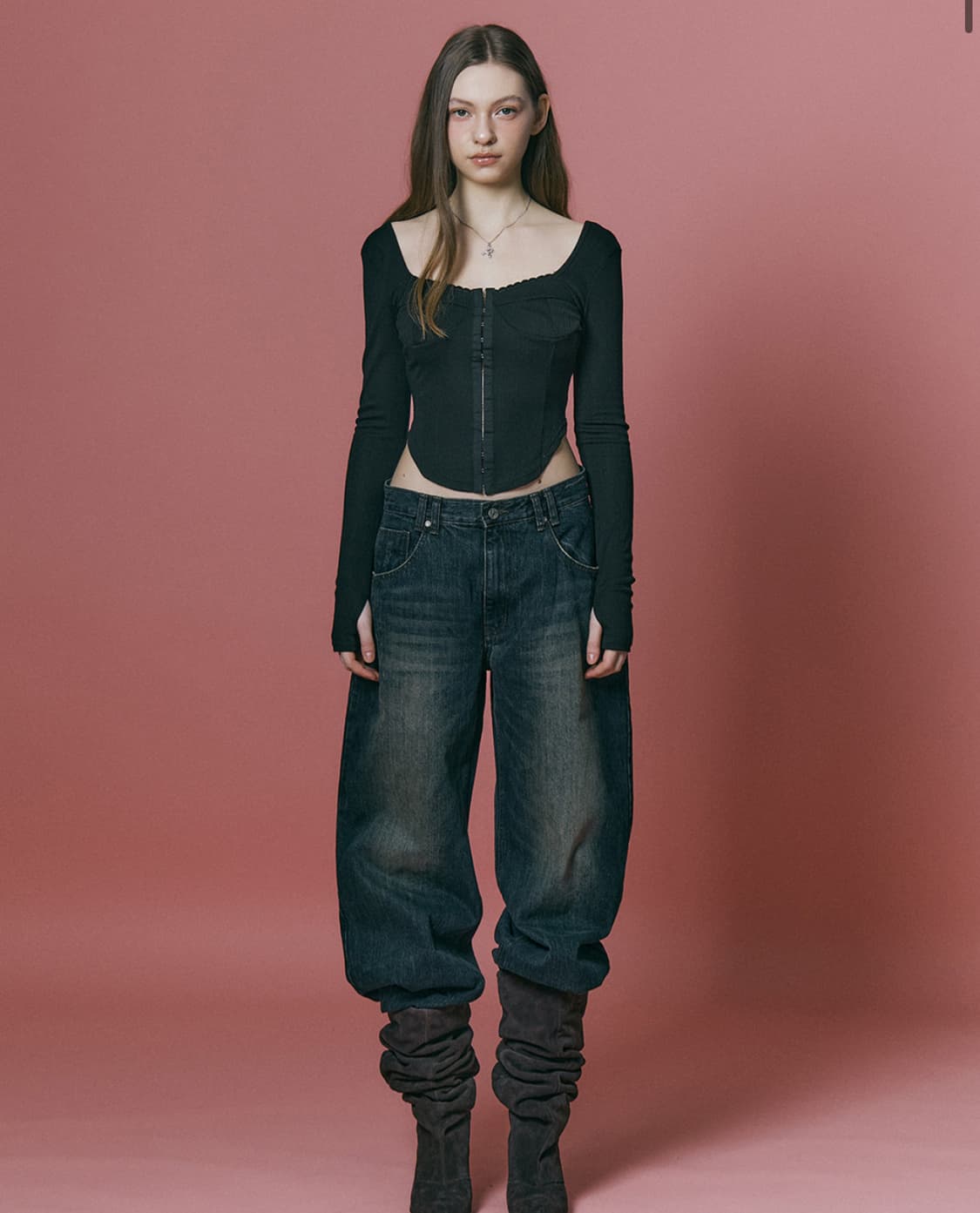 플리즈노팔로우 조안 코르셋 롱 슬리브 탑 블랙  상품이미지2